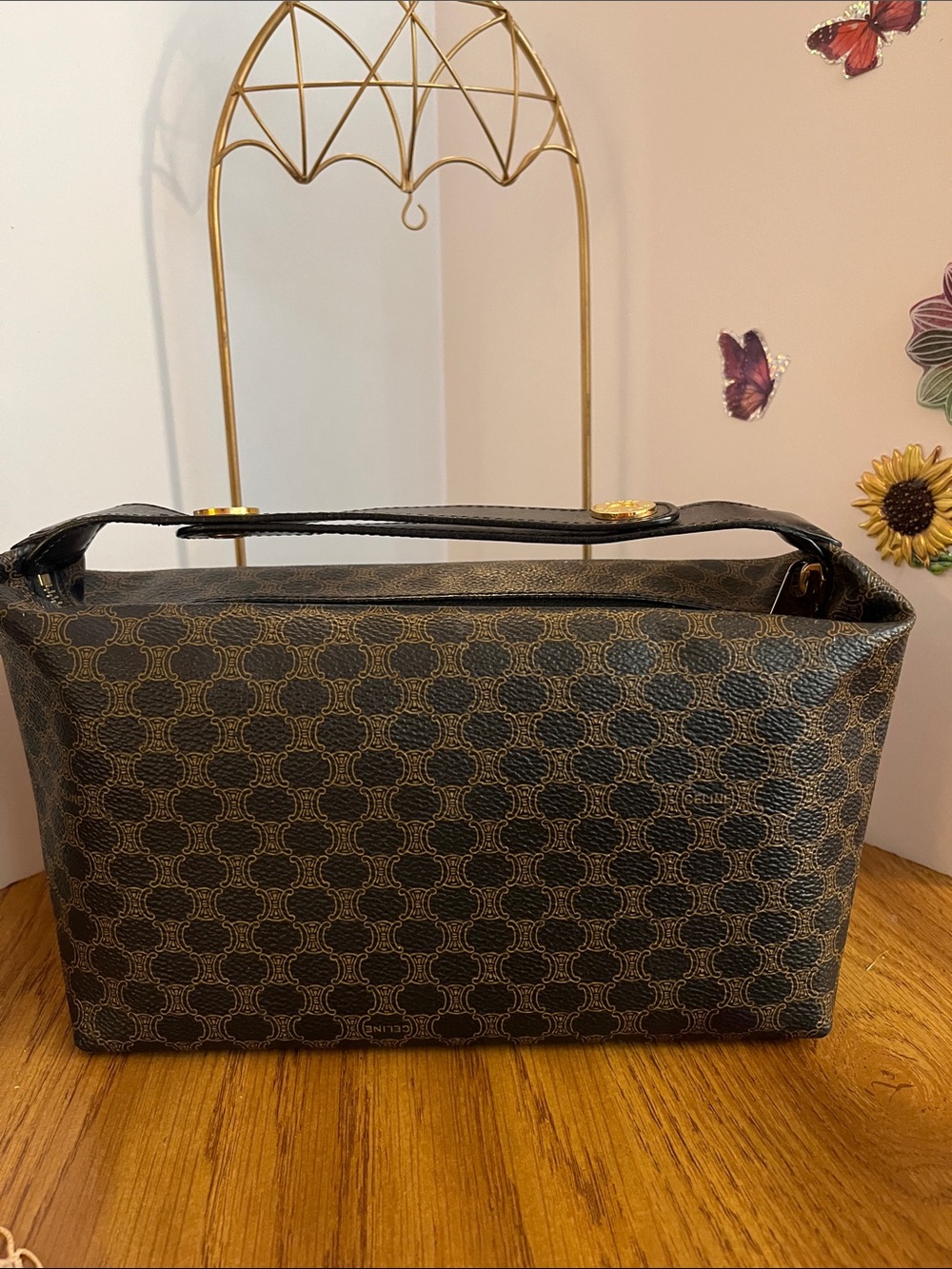 CELINE Brown Patterned Bag with Gold Accents - Picture 2 of 14